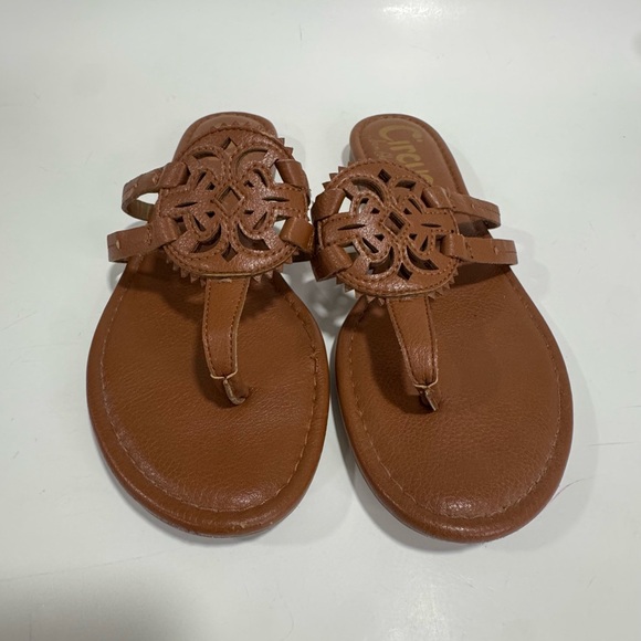 CIRCUS by SAM EDELMAN Womens Canyon Vegan Brown Leather Thongs Flip Flop SZ 71/2 - Picture 2 of 8
